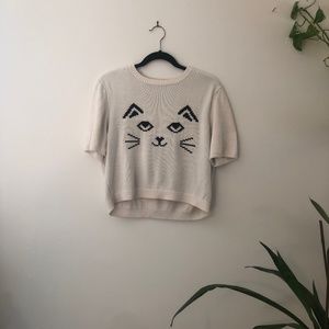 Cat face short sleeved sweater